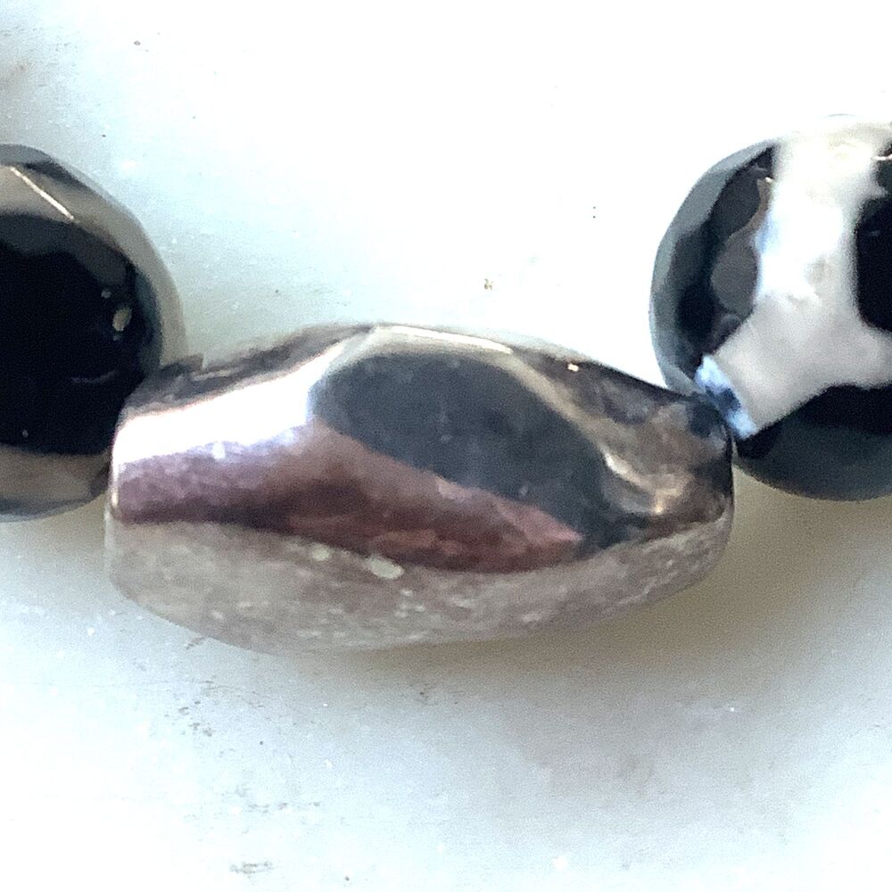 Sterling Giraffe Agate Earrings Stretch Bracelet 925 Silver Black White Stones - Picture 8 of 13